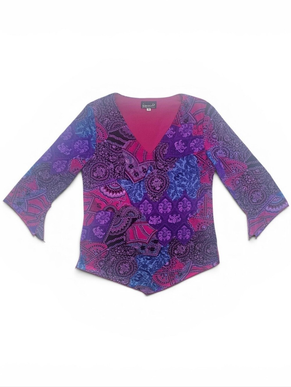 Vintage Y2K Purple Mesh Paisley Fairycore Top M Whimsigoth Boho V Neck Lined